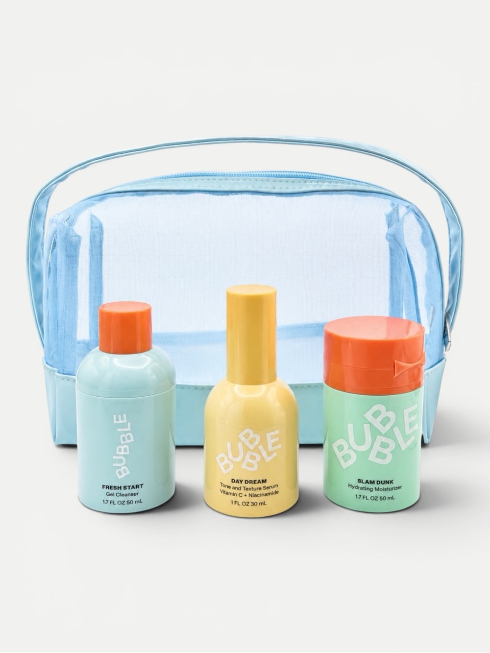 Bubble Skincare 3 Piece Routine Set with Ulta Travel Bag New